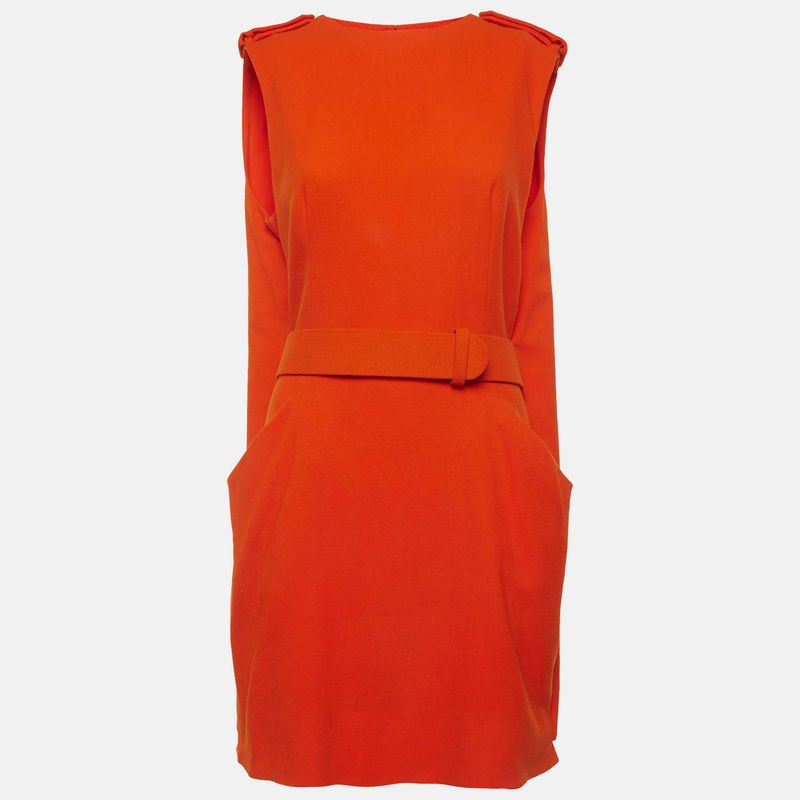 Alexander Mcqueen Orange Crepe Mini Sheath Dress L